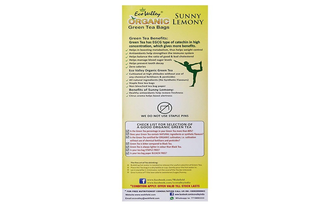 Eco Valley Organic Green Tea Sunny Lemon   Box  50 pcs